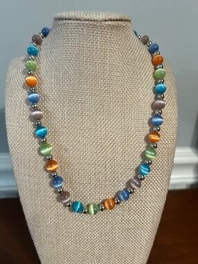 Vintage Style Multi Gemstone Statement Necklace Chunky Beaded Colorful Boho